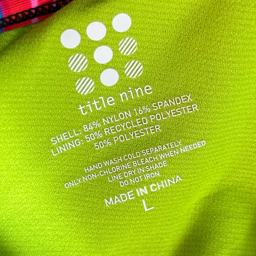 Title Nine Black & White Geometric Three-Piece Bikini Set with Neon Lime Lining - Picture 10 of 11